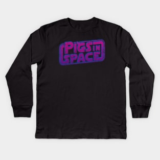 Pigs in Space // Retro Neon Distressed Style Kids Long Sleeve T-Shirt